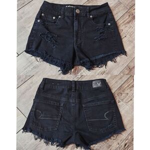 AE🦅 Black Destroyed Fray Hole Stretch Shorts American Eagle Size 2